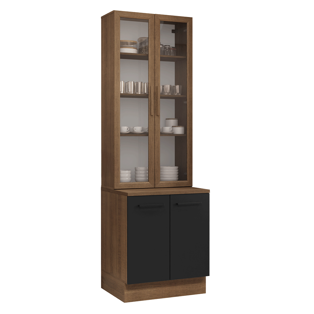 Kit Balcão + Cristaleira 70cm Rustic/Preto Agata Madesa 02