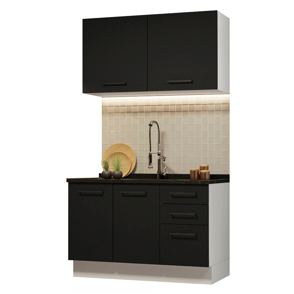 Armário de Cozinha Compacta 120cm Branco/Preto Agata Madesa 01