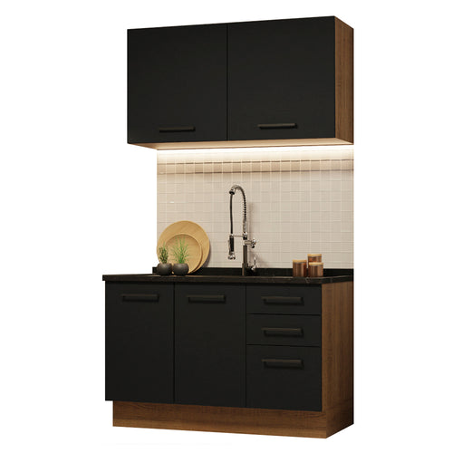 Armário de Cozinha Compacta 120cm Rustic/Preto Agata Madesa 01
