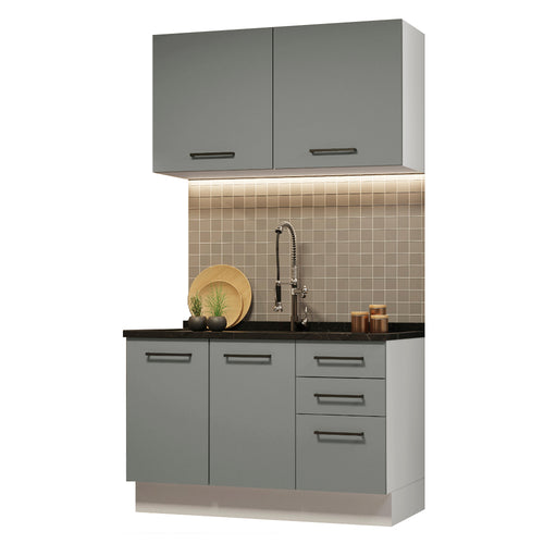 Armário de Cozinha Compacta 120cm Branco/Cinza Agata Madesa 01