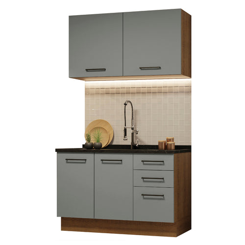 Armário de Cozinha Compacta 120cm Rustic/Cinza Agata Madesa 01
