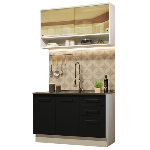 Armário de Cozinha Compacta 120cm Branco/Preto Agata Madesa 02