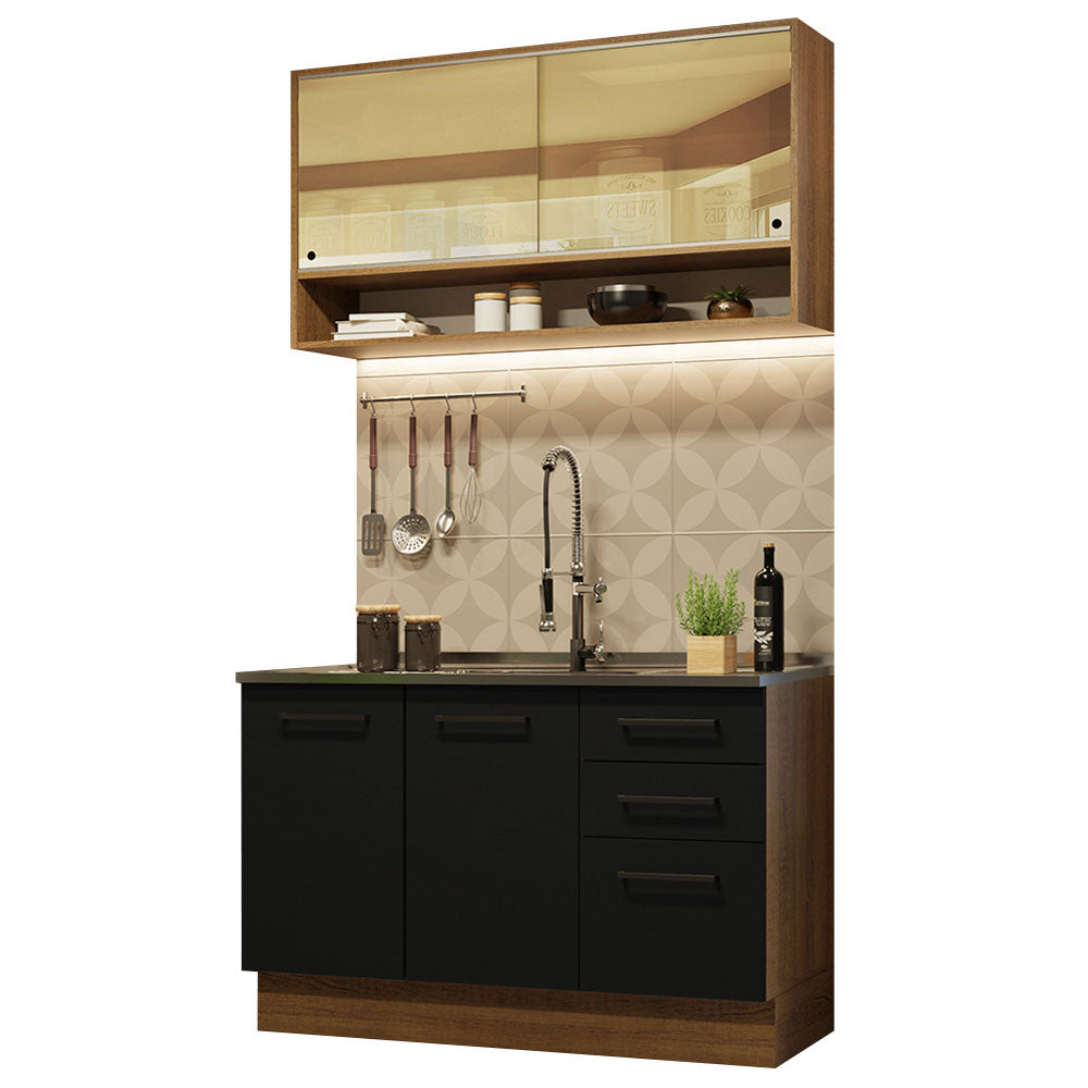 Armário de Cozinha Compacta 120cm Rustic/Preto Agata Madesa 02