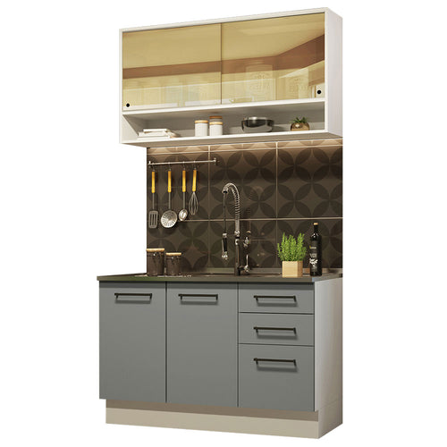 Armário de Cozinha Compacta 120cm Branco/Cinza Agata Madesa 02