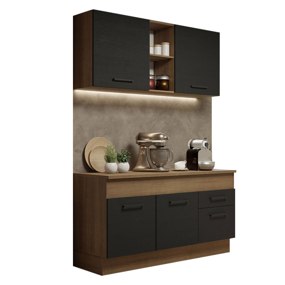 Armário de Cozinha Compacta 150cm Rustic/Preto Agata Madesa 01