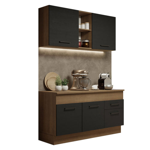 Armário de Cozinha Compacta 150cm Rustic/Preto Agata Madesa 01