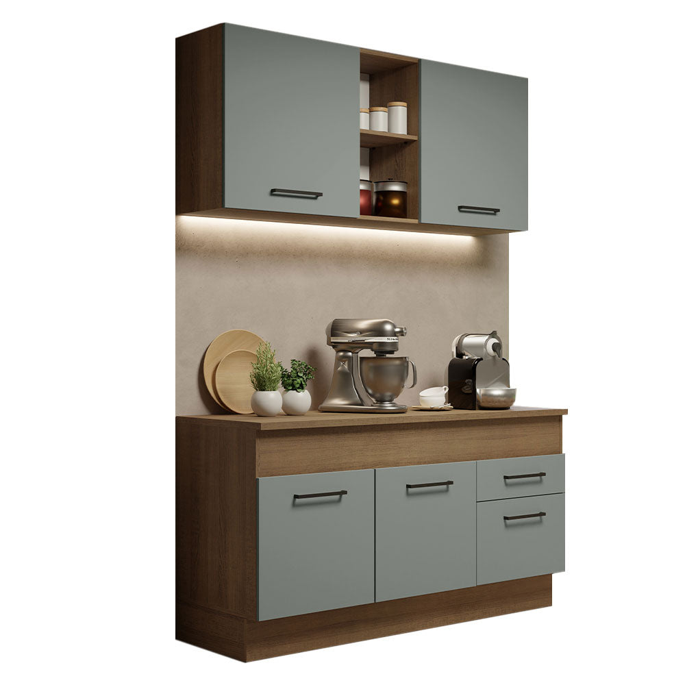 Armário de Cozinha Compacta 150cm Rustic/Cinza Agata Madesa 01