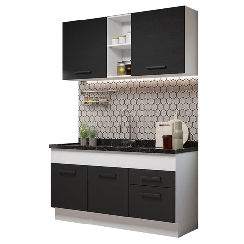 Armário de Cozinha Compacta 150cm Branco/Preto Agata Madesa 02
