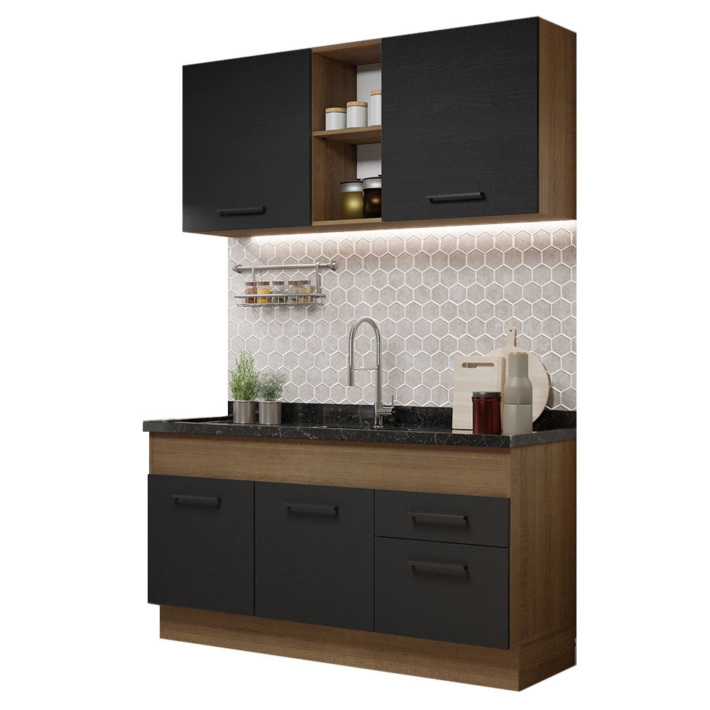 Armário de Cozinha Compacta 150cm  Rustic/Preto Agata Madesa 02