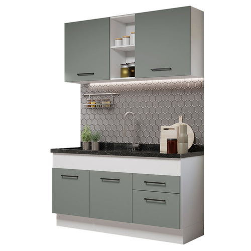 Armário de Cozinha Compacta 150cm Branco/Cinza Agata Madesa 02