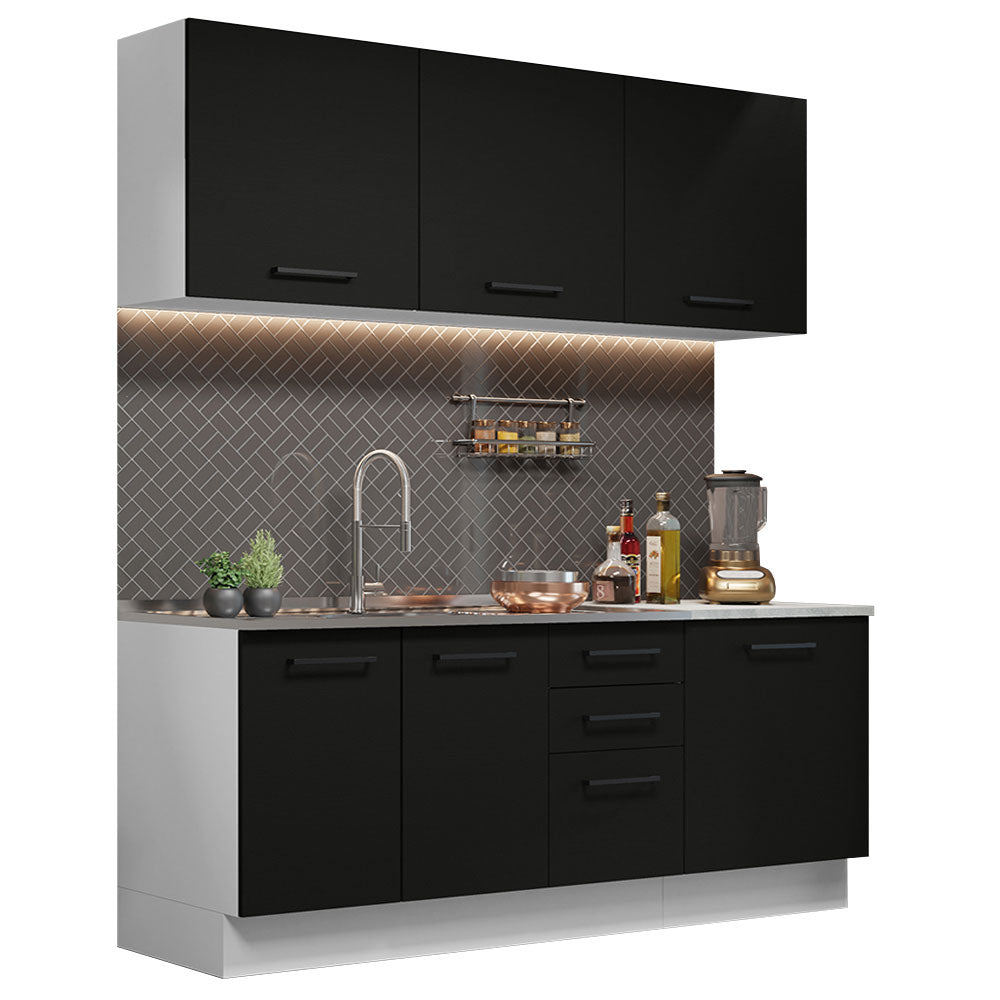 Armário de Cozinha Compacta 180cm Branco Preto Agata Madesa 01