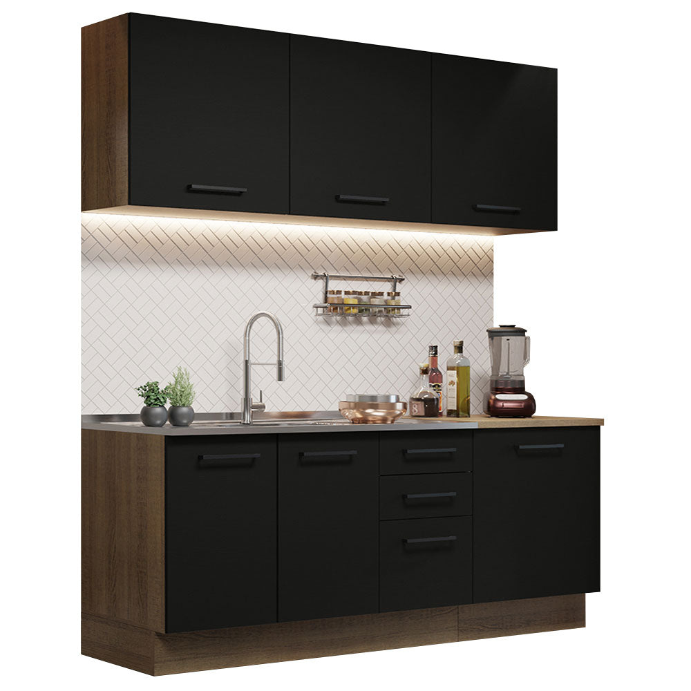 Armário de Cozinha Compacta 180cm Rustic Preto Agata Madesa 01