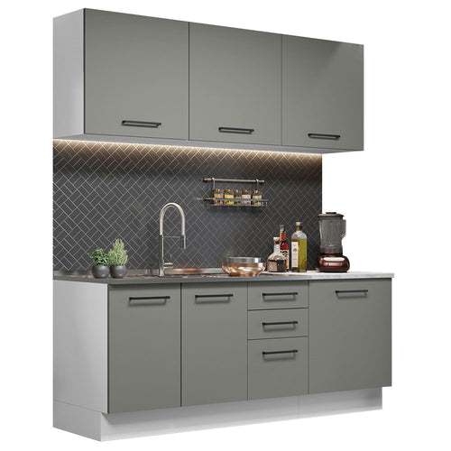 Armário de Cozinha Compacta 180cm Branco Cinza Agata Madesa 01