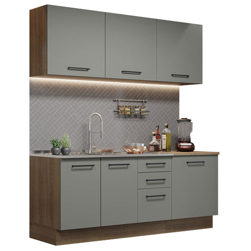 Armário de Cozinha Compacta 180cm Rustic Cinza Agata Madesa 01