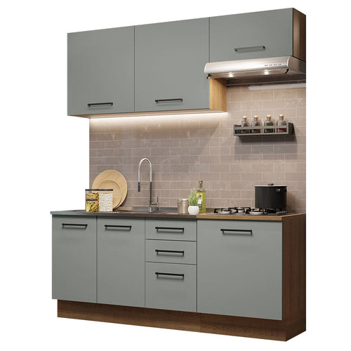 Armário de Cozinha Compacta 180cm Rustic Cinza Agata Madesa 03