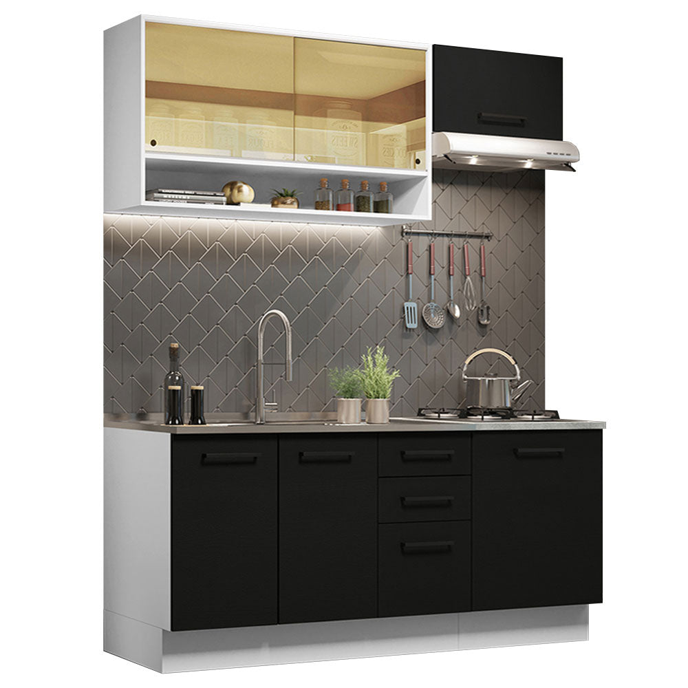 Armário de Cozinha Compacta 180cm Branco Preto Agata Madesa 04