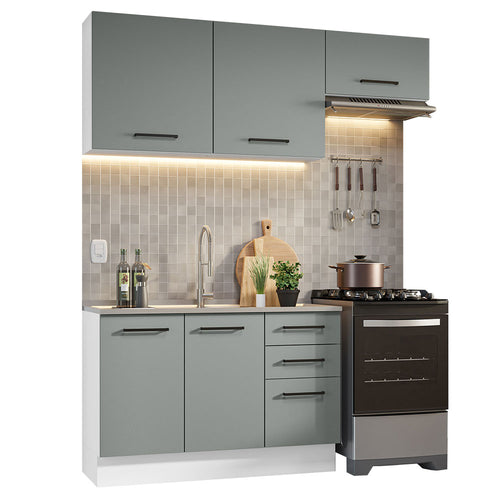 Armário de  Cozinha Compacta 180cm Branco/Cinza Agata Madesa 09