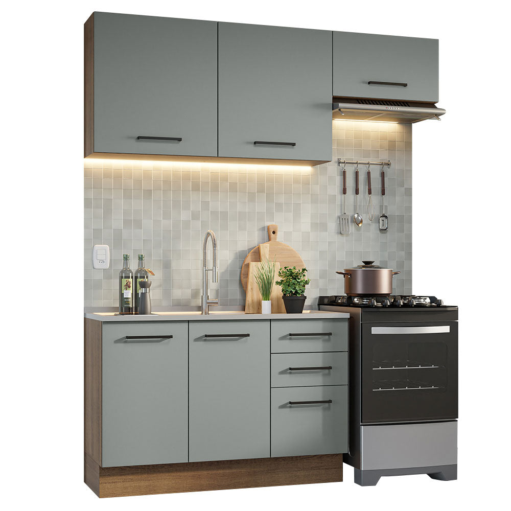 Armário de  Cozinha Compacta 180cm Rustic/Cinza Agata Madesa 09