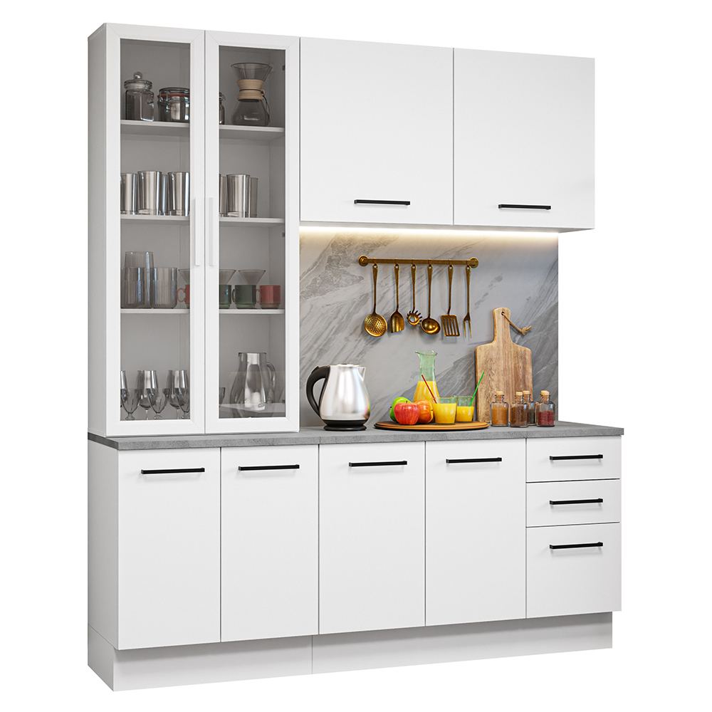 Armário de Cozinha Compacta 190cm com Cristaleira Branco Agata Madesa 01