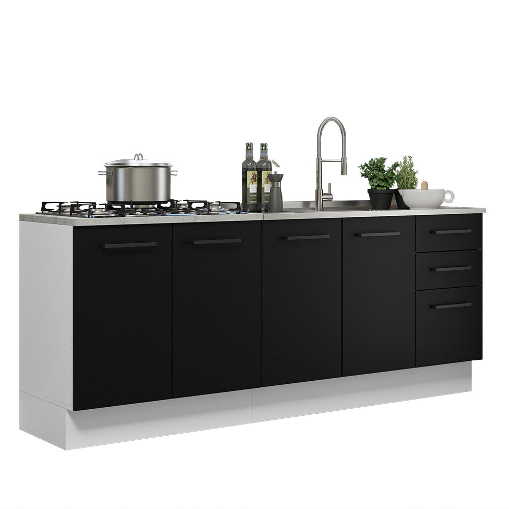 Kit com 2 Balcões de Cozinha Madesa Agata 3 Gavetas 4 Portas (Sem Tampo e Pia) Branco/Preto