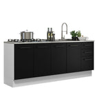 Kit com 2 Balcões de Cozinha Madesa Agata 3 Gavetas 4 Portas (Sem Tampo e Pia) Branco/Preto