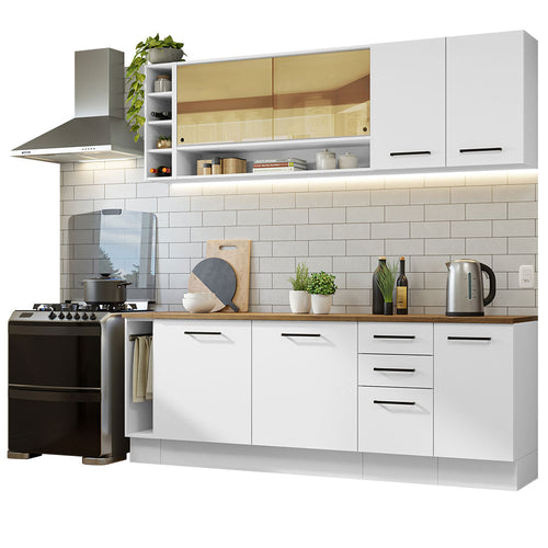 Armário de Cozinha Completa 220cm Branco/Rustic 60cm de Profundidade Agata Madesa 02