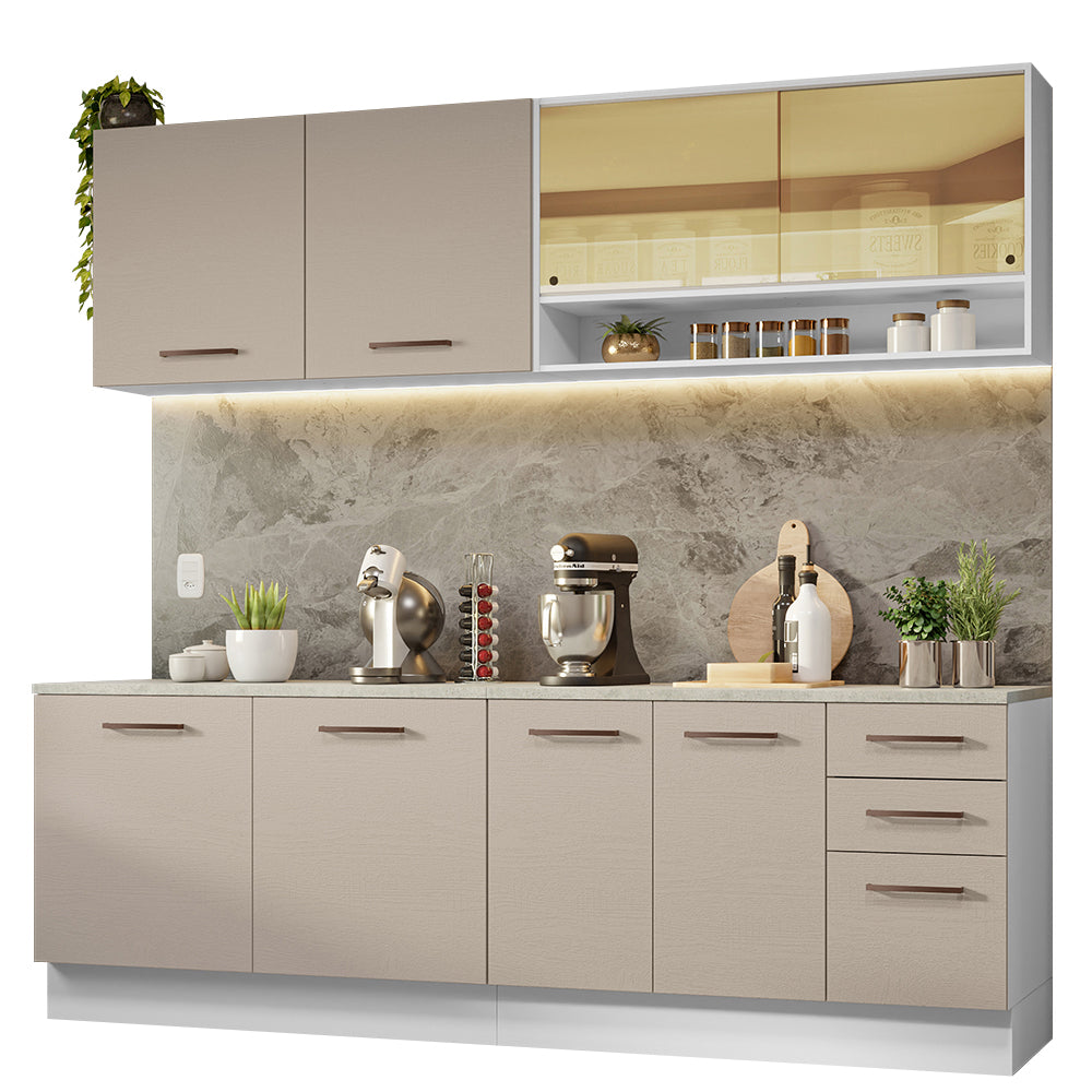 Armário de Cozinha Completa 240cm Branco/Crema 60cm de Profundidade Agata Madesa 01