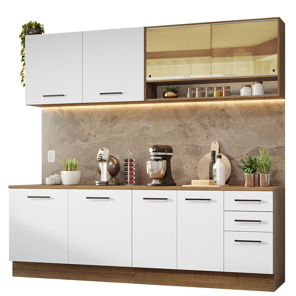 Armário de Cozinha Completa 240cm Rustic/Branco 60cm de Profundidade Agata Madesa 01