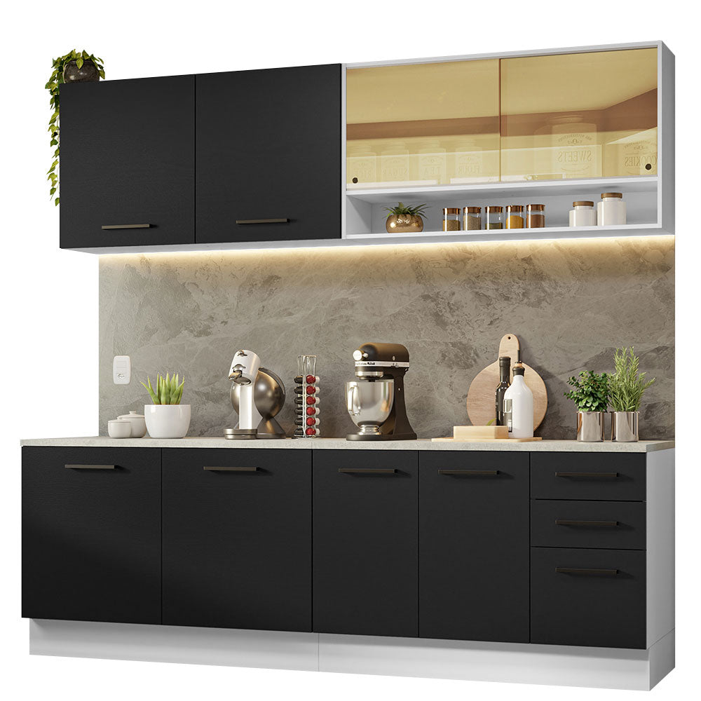 Armário de Cozinha Completa 240cm Branco/Preto 60cm de Profundidade Agata Madesa 01