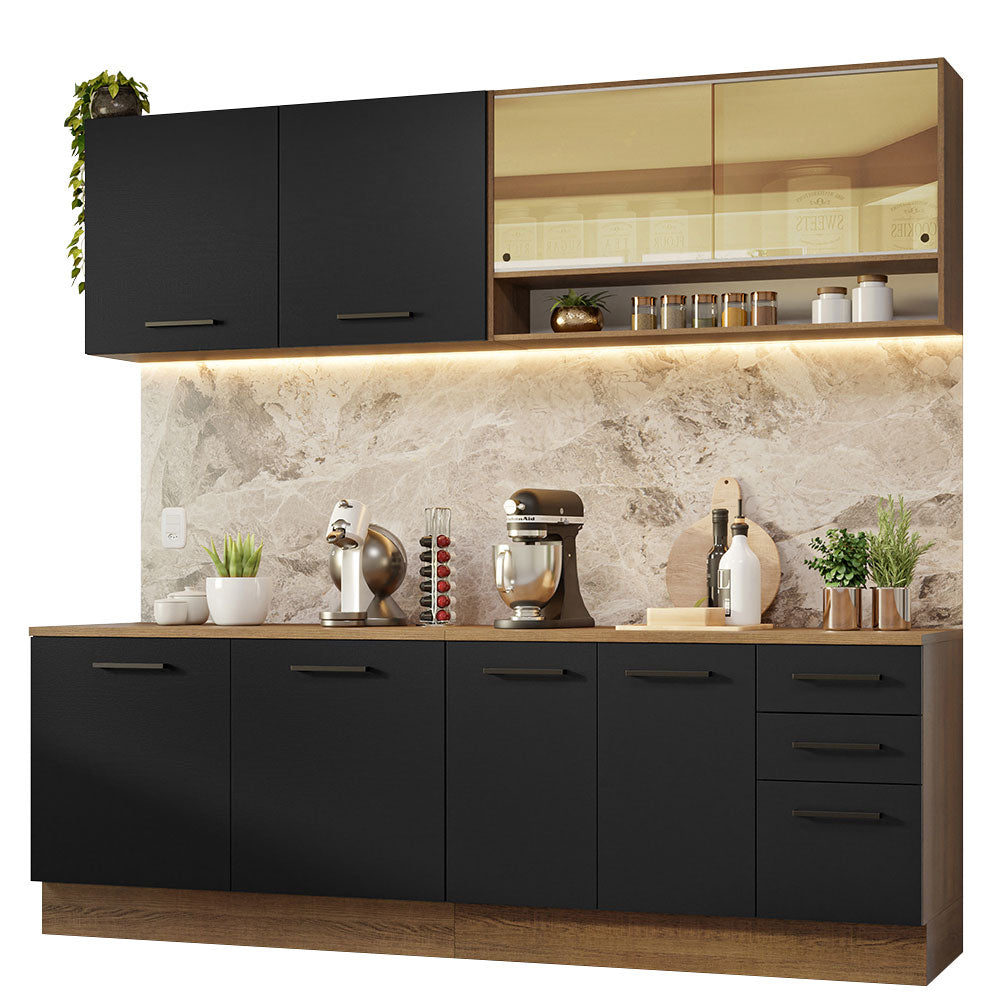 Armário de Cozinha Completa 240cm Rustic/Preto 60cm de Profundidade Agata Madesa 01