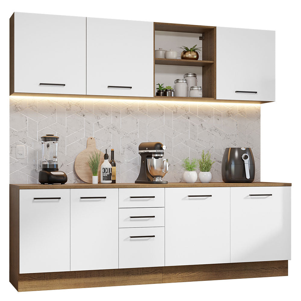 Armário de Cozinha Completa 240cm Rustic/Branco 60cm de Profundidade Agata Madesa 02