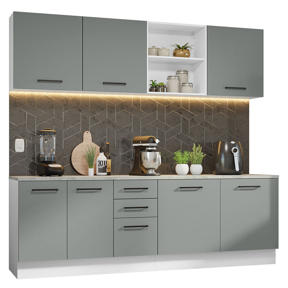 Armário de Cozinha Completa 240cm Branco/Cinza 60cm de Profundidade Agata Madesa 02