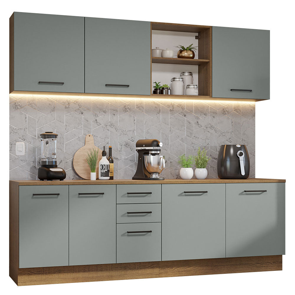 Armário de Cozinha Completa 240cm Rustic/Cinza 60cm de Profundidade Agata Madesa 02