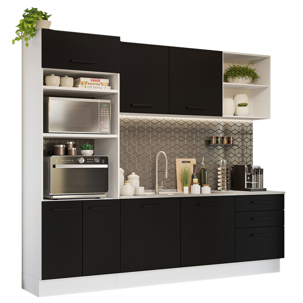 Armário de Cozinha Completa 250cm Branco/Preto Agata Madesa 01