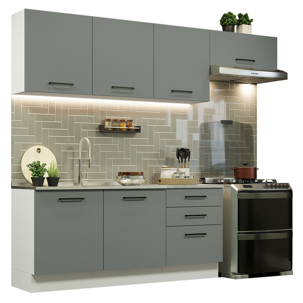Armário de Cozinha Completa 260cm Branco Cinza Agata Madesa 02