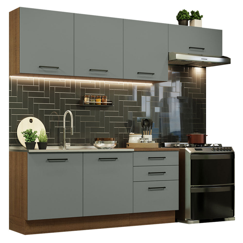 Armário de Cozinha Completa 260cm Rustic Cinza Agata Madesa 02
