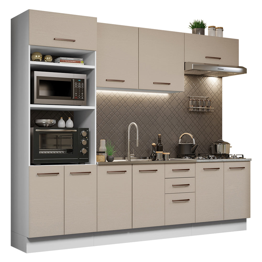 Armário de Cozinha Completa 270cm Branco/Crema Agata Madesa 01