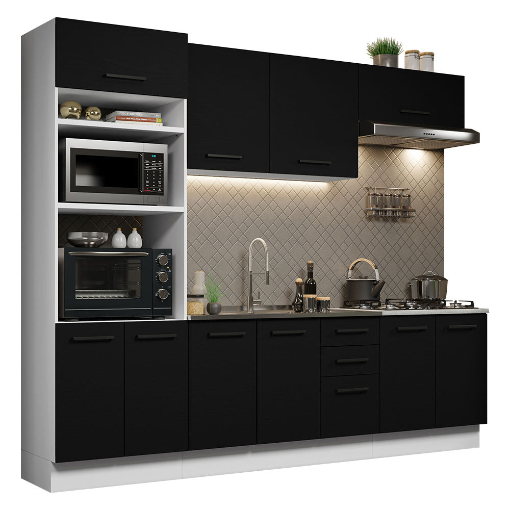 Armário de Cozinha Completa 270cm Branco/Preto Agata Madesa 01