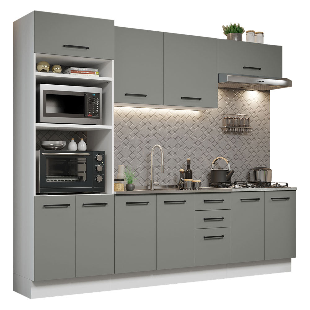 Armário de Cozinha Completa 270cm Branco Cinza Agata Madesa 01