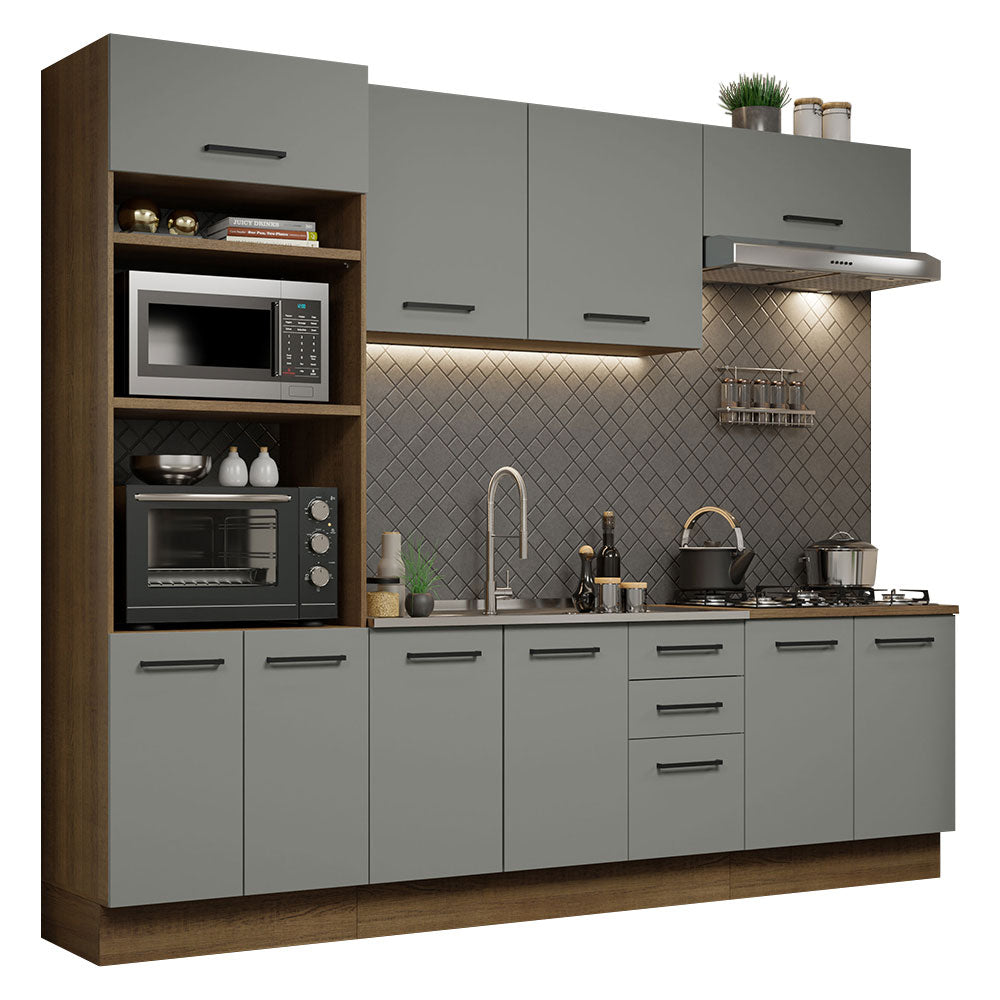 Armário de Cozinha Completa 270cm Rustic/Cinza Agata Madesa 01
