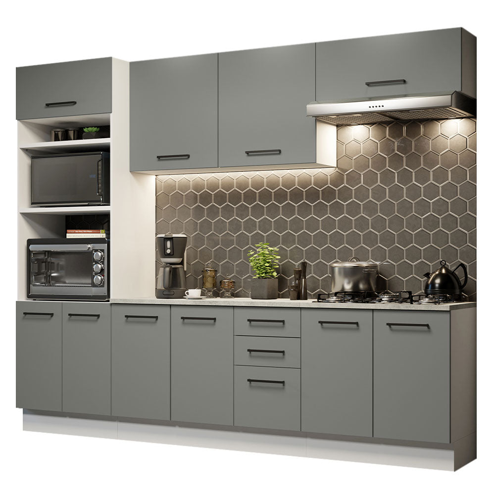 Armário de Cozinha Completa 270cm Branco Cinza Agata Madesa 02