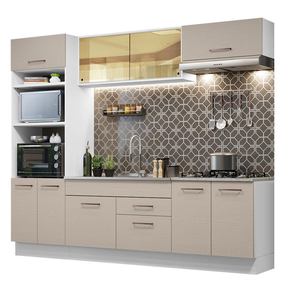 Armário de Cozinha Completa 270cm Branco/Crema Agata Madesa 03