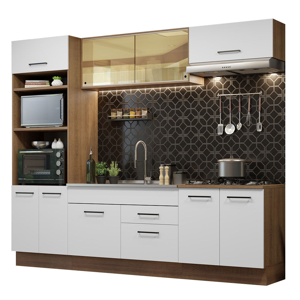 Armário de Cozinha Completa 270cm Rustic Branco Agata Madesa 03