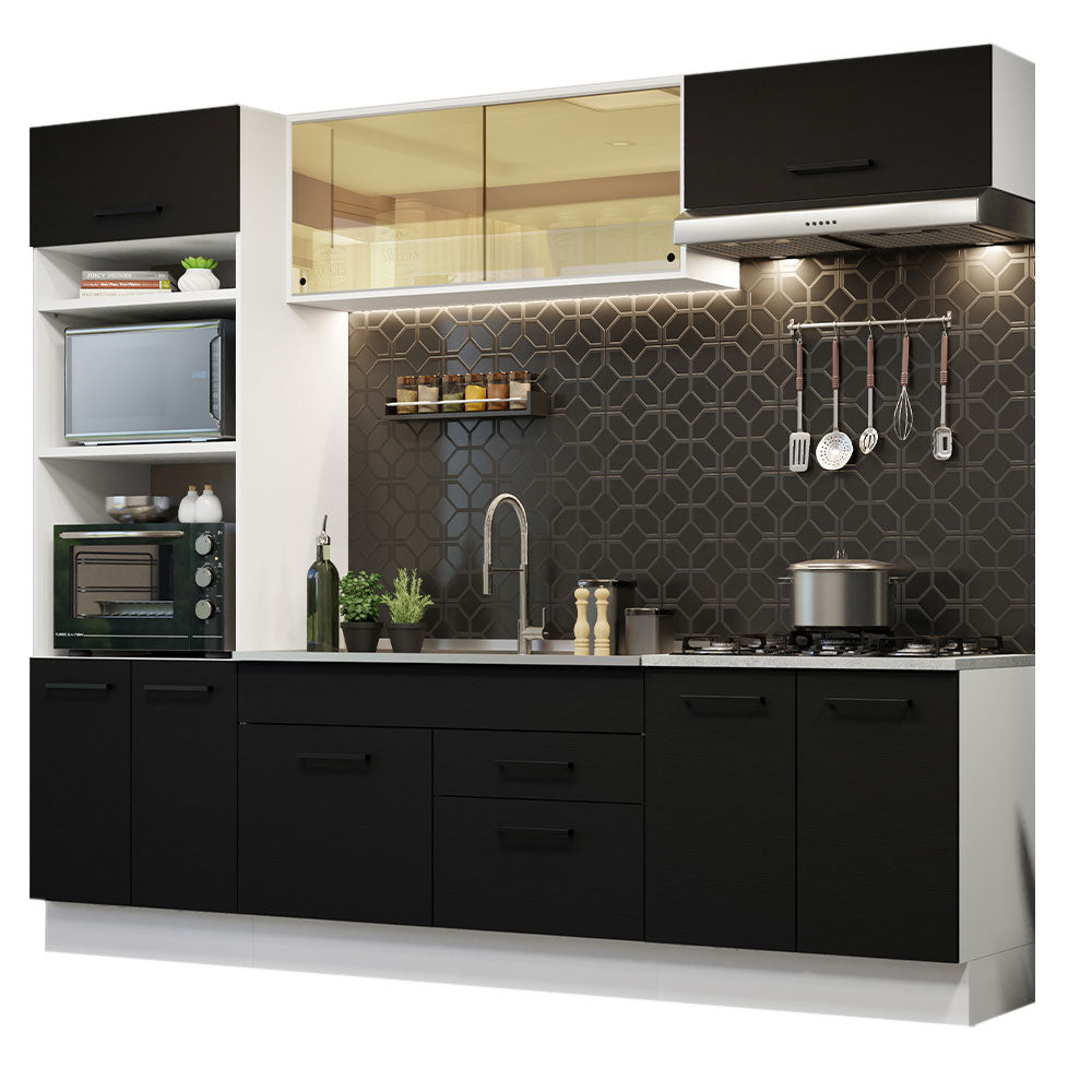 Armário de Cozinha Completa 270cm Branco Preto Agata Madesa 03