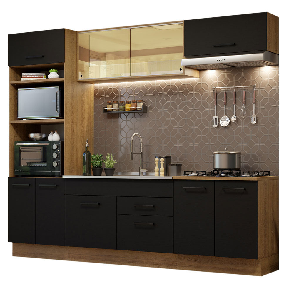 Armário de Cozinha Completa 270cm Rustic Preto Agata Madesa 03
