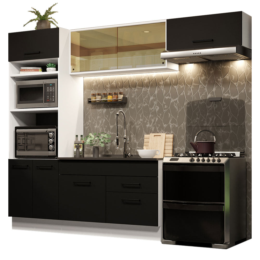 Armário de Cozinha Completa 270cm Branco Preto Agata Madesa 04