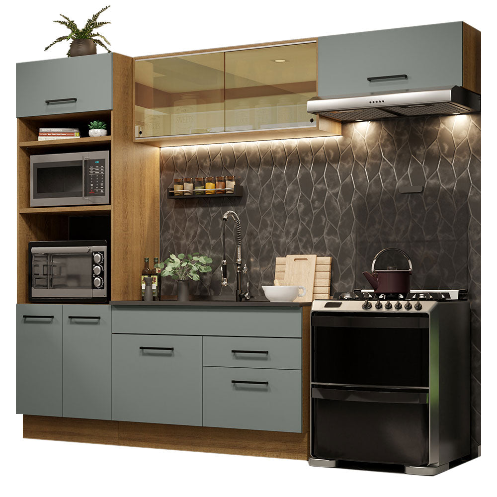 Armário de Cozinha Completa 270cm Rustic Cinza Agata Madesa 04