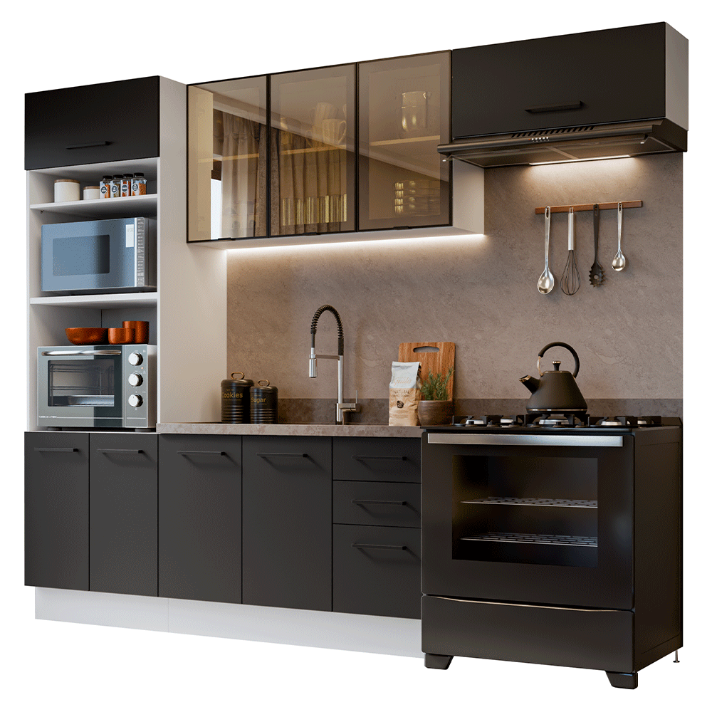 Armário de Cozinha Completa 270 cm Branco/Preto Agata Madesa 12