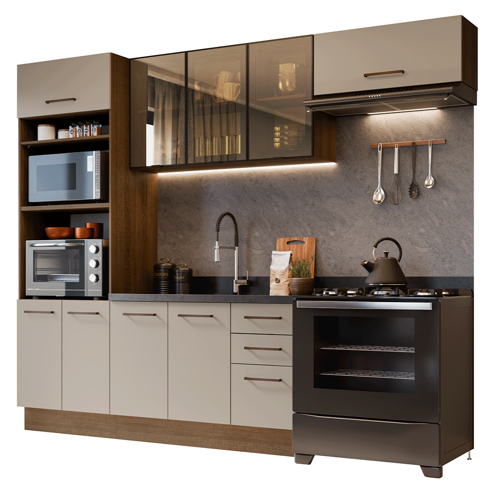 Armário de Cozinha Completa 270 cm Rustic/Crema Agata Madesa 12