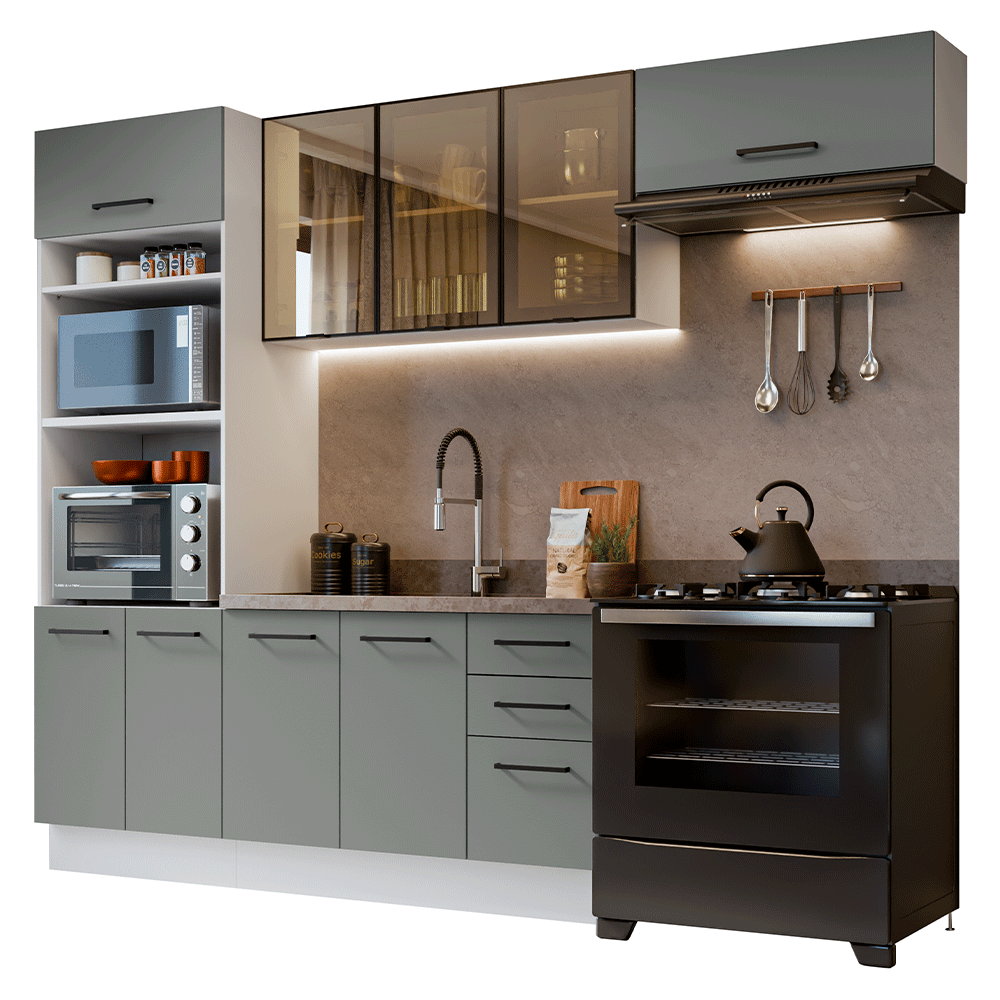Armário de Cozinha Completa 270 cm Branco/Cinza Agata Madesa 12
